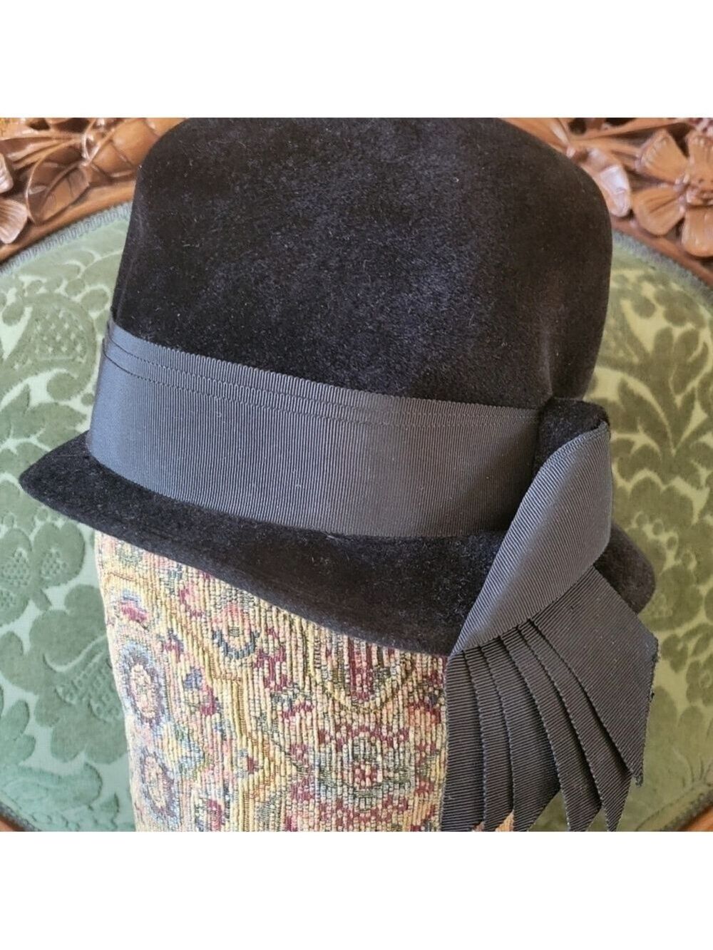 Vintage 1920s B. Forman Co. Riviera Italian Made Black Velour Hat Chapeau